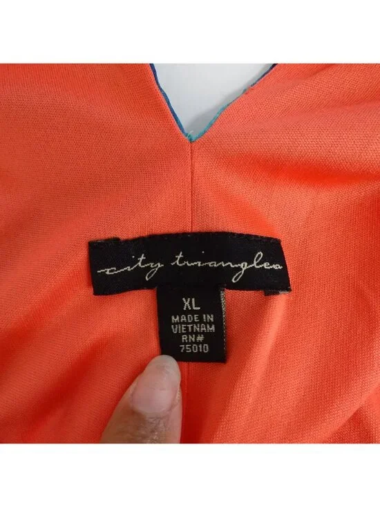 City Triangles Orange Blue Sleeveless Asymmetric Dress Women Size XL Necklace - Picture 6 of 11